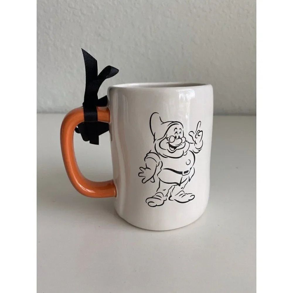 Rae Dunn Disney Snow White “DOC”‎ Double Sided Mug 7 Dwarfs Orange NEW